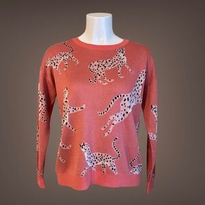 Women's LOFT Pink Leopard Coral Color Sweater, Crew Neck, Viscose Blend, X-Small